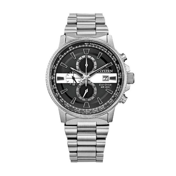 Men's Citizen Thin White Line Chronograph  Eco-Drive Watch Amos Jewelry Wray, CO
