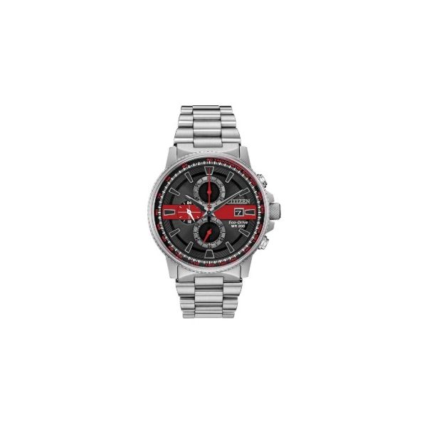 Men's Citizen Thin Red Line Chronograph Eco-Drive Watch Amos Jewelry Wray, CO