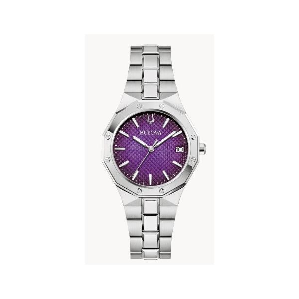 Ladies' Bulova Watch Silver Stainless Steel Purplace Face Amos Jewelry Wray, CO