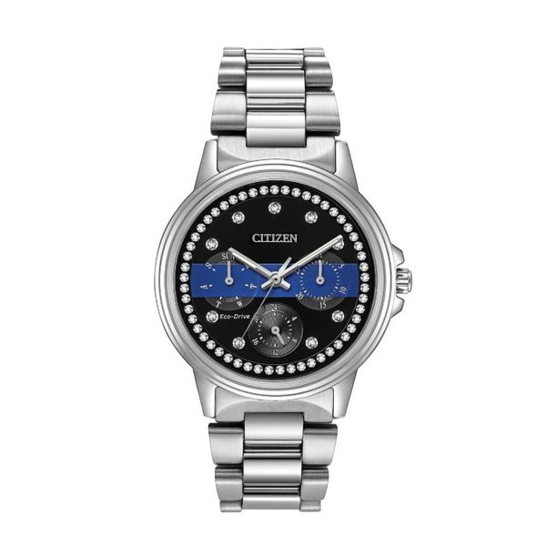 Ladies' Citizen Thin Blue Line Multifunction Dial Crystal Watch Amos Jewelry Wray, CO