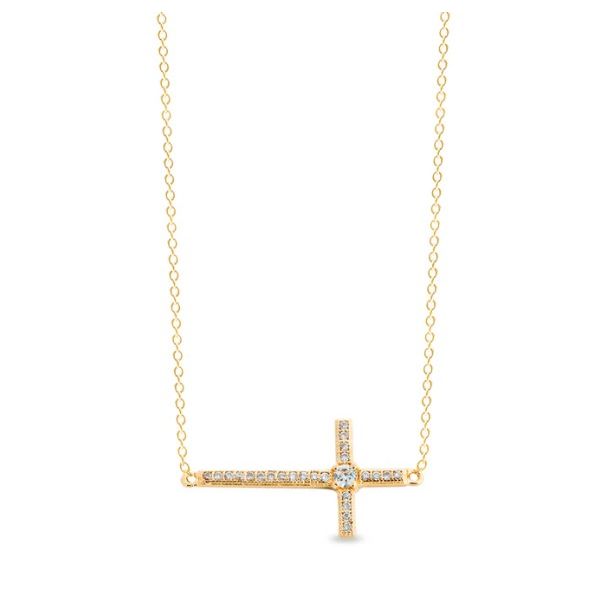 Gold Vermeil Sterling Silver Micropave Stationary Sideways Cross Necklace with Simulated Diamonds Amos Jewelry Wray, CO