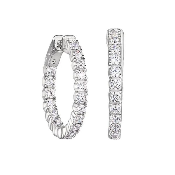 Platinum Finish Sterling Silver Micropave 2.5mm Hoop Earrings with Simulated Diamonds Amos Jewelry Wray, CO