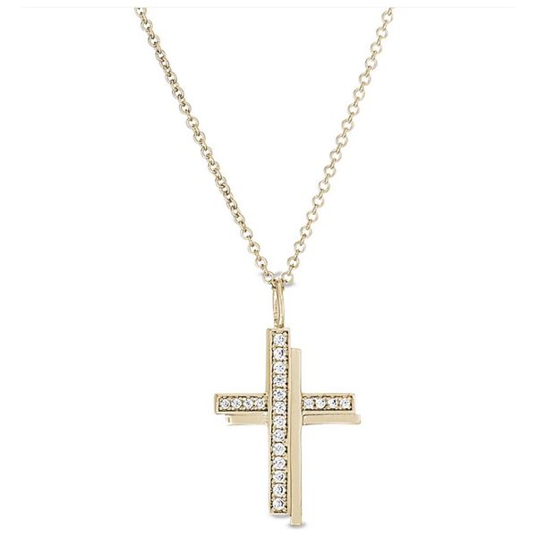 Gold Vermeil Sterling Silver Micropave Shadow Cross Necklace with Simulated Diamonds Amos Jewelry Wray, CO