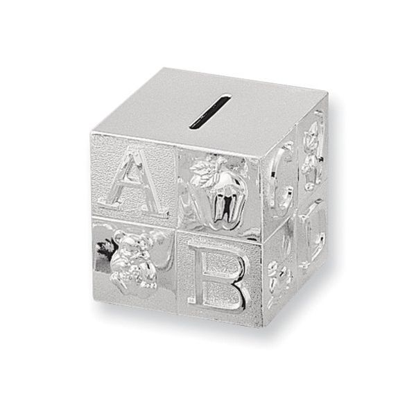Silver-plated Metal Baby Block Bank Amos Jewelry Wray, CO