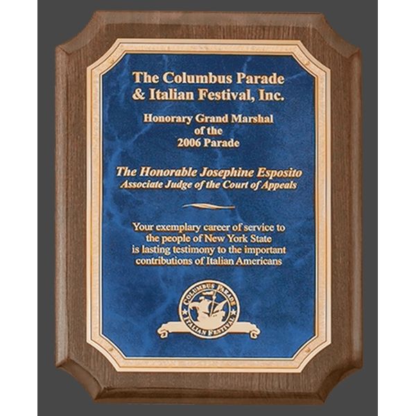 Plaque - Walnut Finish, Sapphire Marble, with Gold Florentine Amos Jewelry Wray, CO