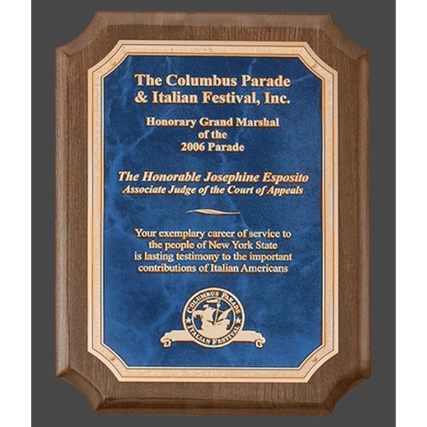 Plaque - Walnut Finish, Sapphire Marble, with Gold Florentine Amos Jewelry Wray, CO