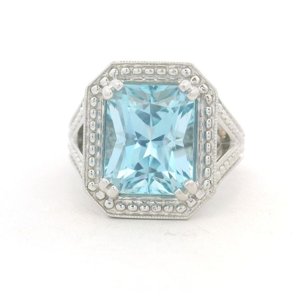 Estate Aquamarine Beaded Halo Ring Amos Jewelry Wray, CO