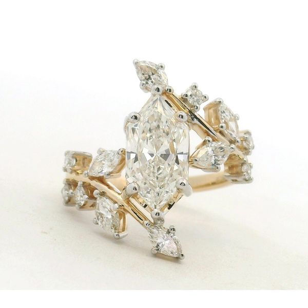 14KY 2.06ct Dutch Marquise Lab Grown Diamond with Round and Marquise Lab Grown Diamond Side Stones Ring Amos Jewelry Wray, CO