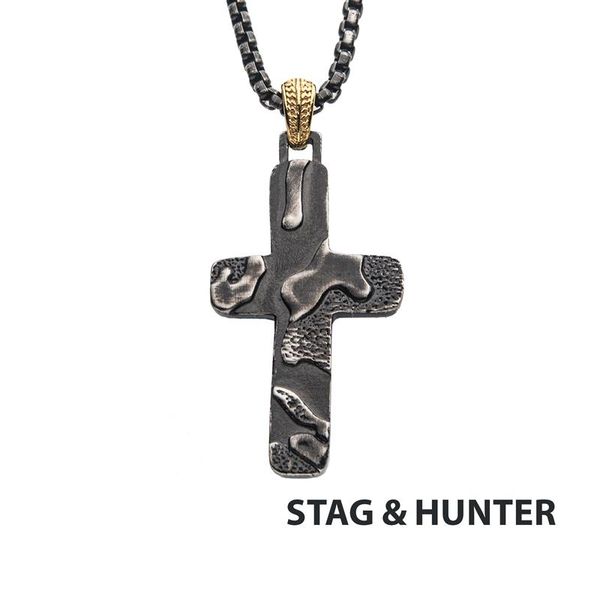 Men's Gun Metal Canyon Pattern Cross Necklace Amos Jewelry Wray, CO