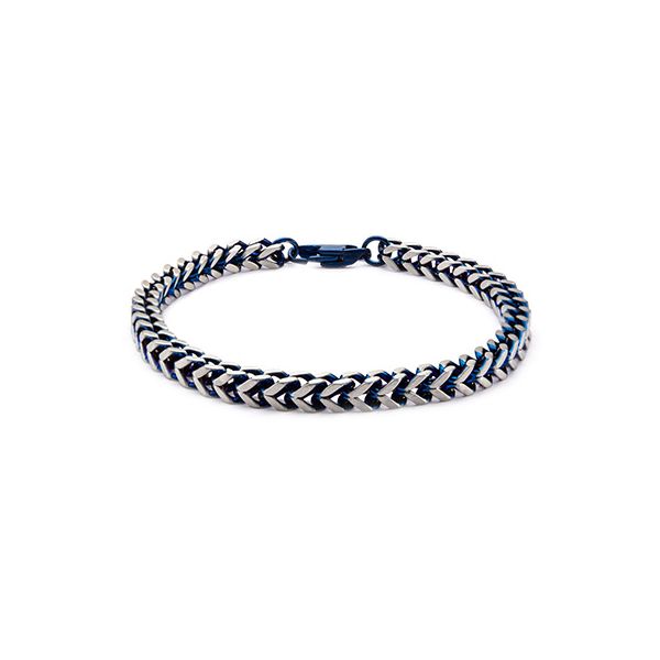 Stainless Steel Blue Plated Franco Chain Bracelet Amos Jewelry Wray, CO
