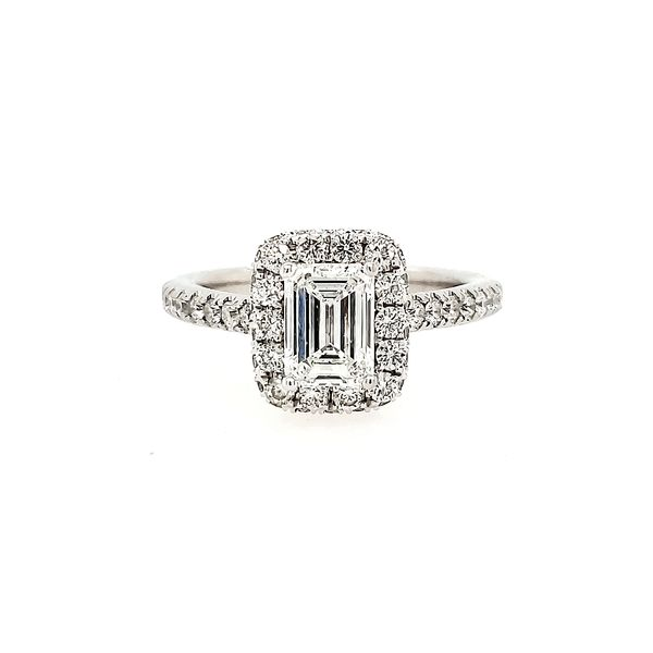 14k White Gold Emerald Pave Halo Diamond Engagement Ring Arezzo Jewelers Elmwood Park, IL