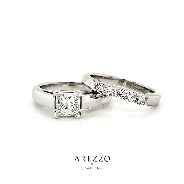 Platinum Solitaire Engagement Ring Mounting with Matching Band Image 3 Arezzo Jewelers Elmwood Park, IL