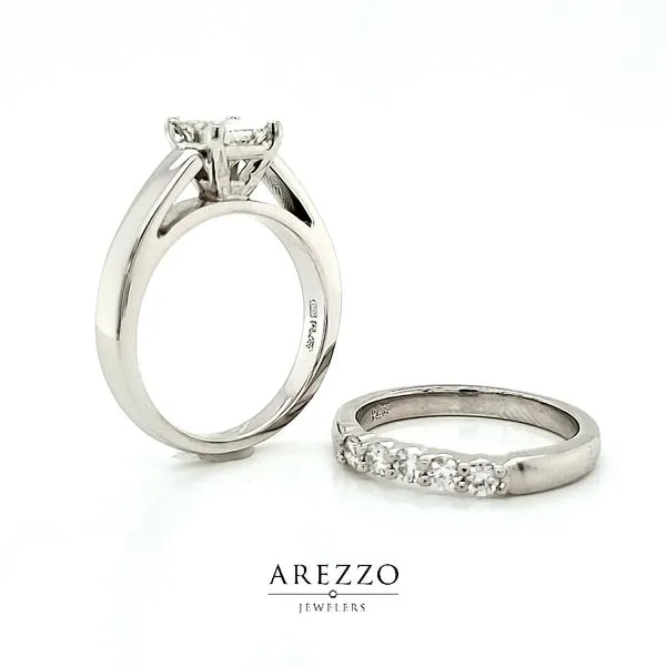 Platinum Solitaire Engagement Ring Mounting with Matching Band Image 4 Arezzo Jewelers Elmwood Park, IL