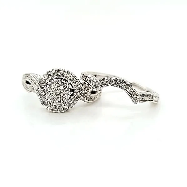 14k White Gold Diamond Halo Engagement Ring Set Image 3 Arezzo Jewelers Elmwood Park, IL
