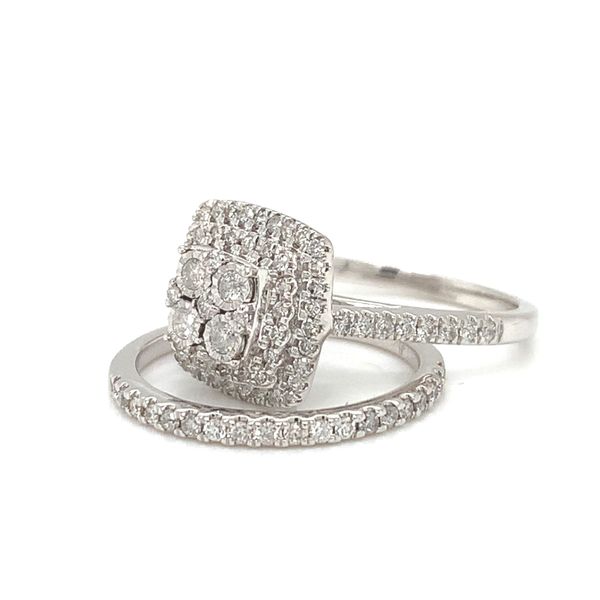 10k White Gold Pear Shaped Double Halo Engagement Ring Set Image 2 Arezzo Jewelers Elmwood Park, IL