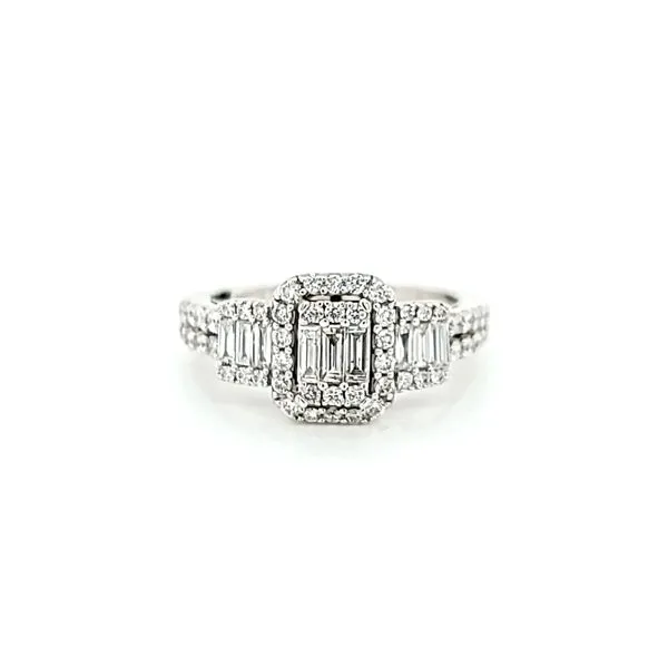 14k White Gold and Diamond Emerald Halo Cluster Ring, .88cts TW similar item image