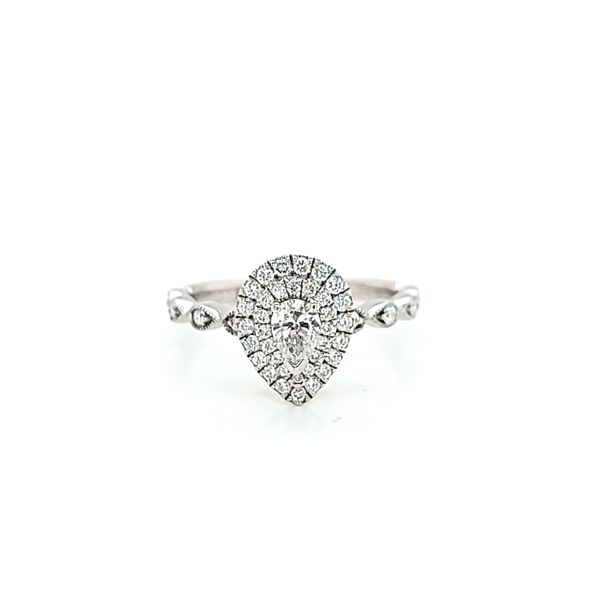 Pear Shaped Double Halo Diamond Engagement Ring 14k White Gold, .45cts TW Arezzo Jewelers Elmwood Park, IL