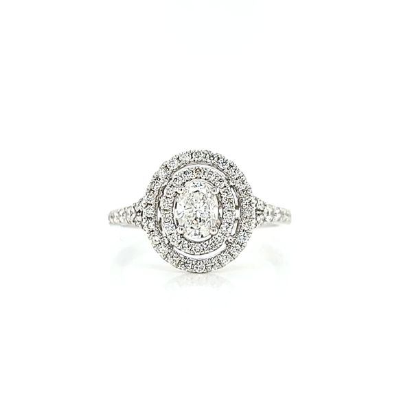 Platinum Oval Diamond Engagement with Ring Double Halo Design Arezzo Jewelers Elmwood Park, IL