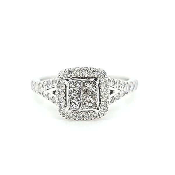 14k White Gold Halo Cluster Diamond Engagement Ring, 1.00cts Arezzo Jewelers Elmwood Park, IL