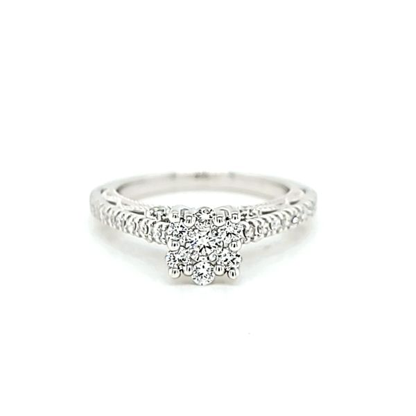 14k White Gold Art Deco Diamond Halo Engagement Ring Arezzo Jewelers Elmwood Park, IL