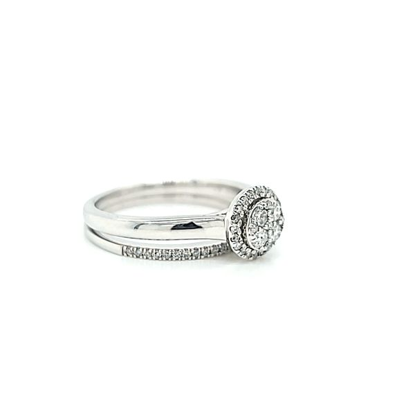 14k White Gold Diamond Halo Bridal Engagement Set Image 2 Arezzo Jewelers Elmwood Park, IL