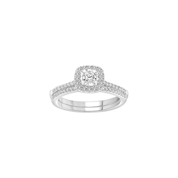 14k White Gold Halo Diamond Bridal Set Arezzo Jewelers Elmwood Park, IL