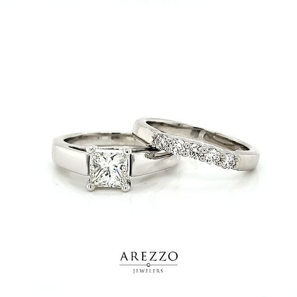 Platinum Solitaire Princess Cut Diamond Engagement Bridal Set Image 3 Arezzo Jewelers Elmwood Park, IL