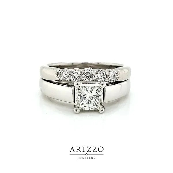 Platinum Solitaire Princess Cut Diamond Engagement Bridal Set Arezzo Jewelers Elmwood Park, IL