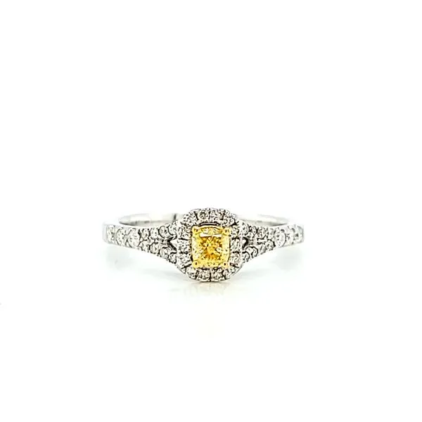 14k White Gold Canary Yellow Diamond Halo Engagement Ring Arezzo Jewelers Elmwood Park, IL