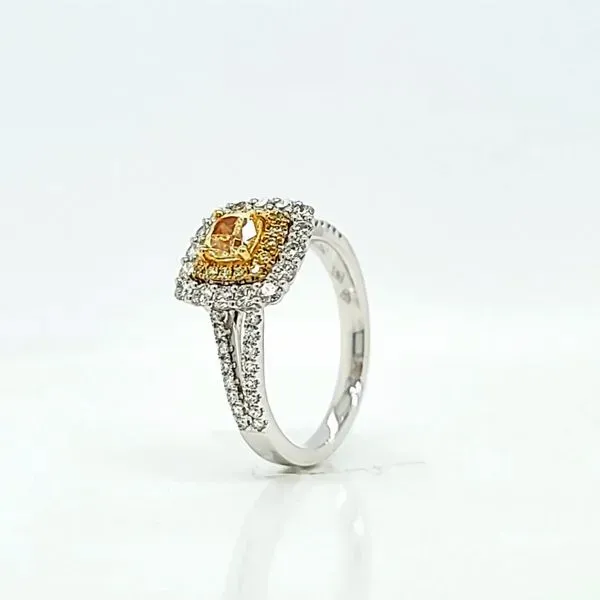 18k Double Halo Diamond Yellow Natural Diamond Engagement Ring Image 4 Arezzo Jewelers Elmwood Park, IL