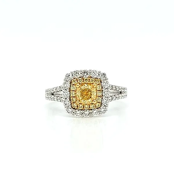 18k Double Halo Diamond Yellow Natural Diamond Engagement Ring Arezzo Jewelers Elmwood Park, IL