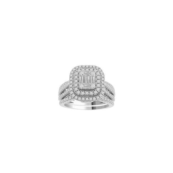 Bridal Engagement Ring Set 1 1/4 Ct Round/Princess/Baguette Diamond 14K White Gold Arezzo Jewelers Elmwood Park, IL