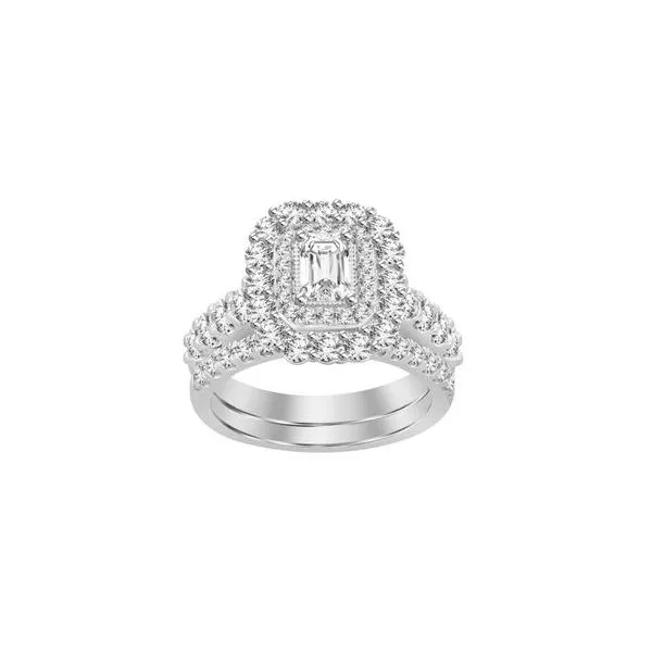 Engagement Bridal Ring Set 2 Ct Round/Emerald Diamond 14K White Gold similar item image