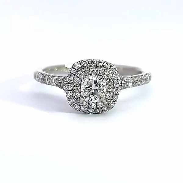 Tiffany Cushion-cut Double Halo Engagement Ring with a Diamond Platinum Band Arezzo Jewelers Elmwood Park, IL