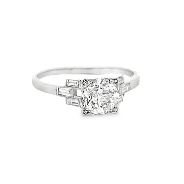Platinum Art Deco Engagement Ring with 1.10ct Old Miner Cut Diamond Arezzo Jewelers Elmwood Park, IL