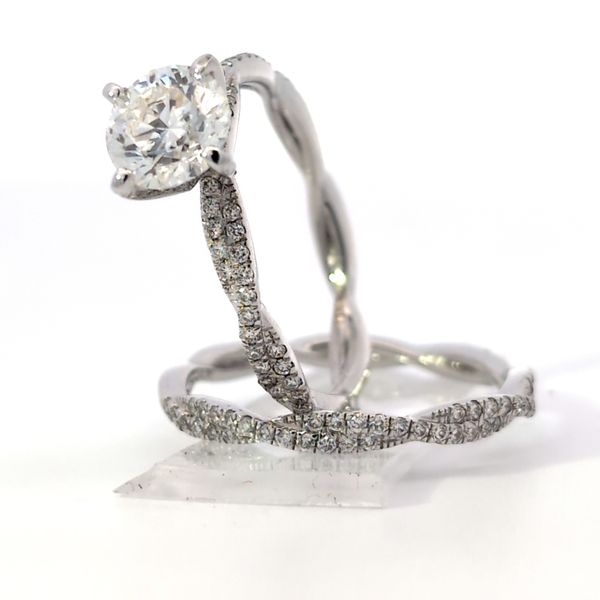1.00 Carat Natural Round Diamond Twisted Pavé Engagement Ring Set with Matching Wedding Band Image 3 Arezzo Jewelers Elmwood Park, IL