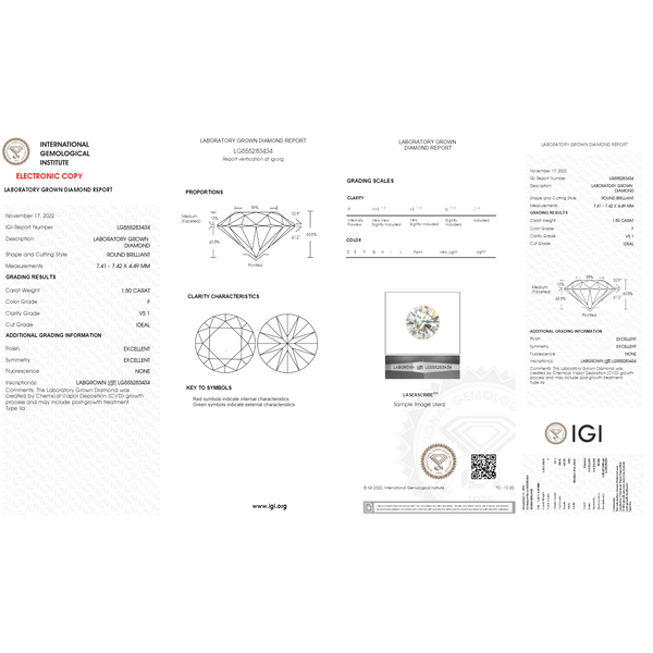 1.50ct Round Lab Grown Diamond Engagement Ring - F VS1 IDEAL Image 5 Arezzo Jewelers Elmwood Park, IL