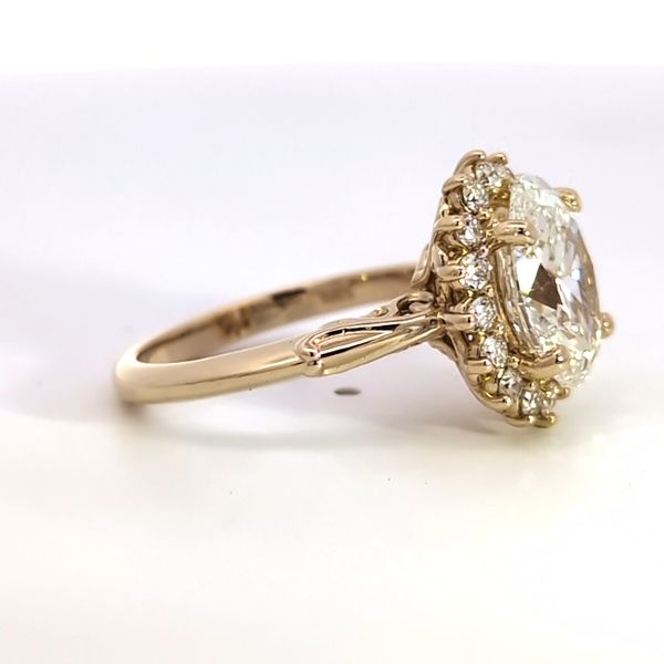 3.55ct TW Lab Grown Oval Diamond Vintage Halo Engagement Ring in 14K Yellow Gold Image 2 Arezzo Jewelers Elmwood Park, IL