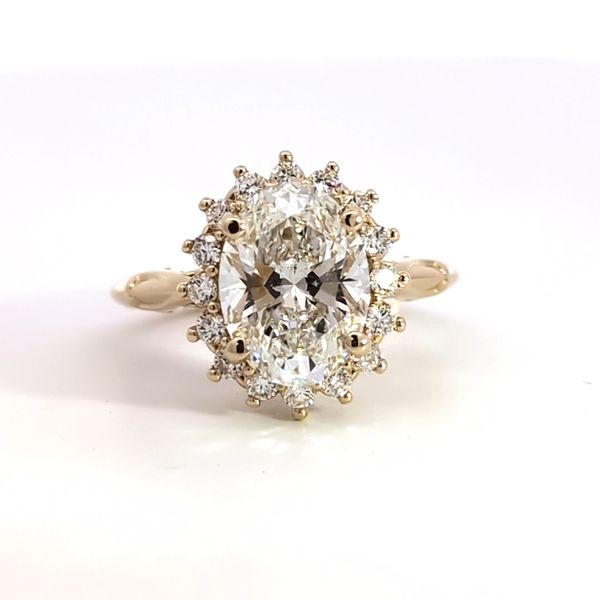 3.55ct TW Lab Grown Oval Diamond Vintage Halo Engagement Ring in 14K Yellow Gold Arezzo Jewelers Elmwood Park, IL