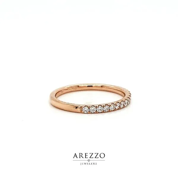 14k Rose Gold Single Row Pave Wedding Band Image 2 Arezzo Jewelers Elmwood Park, IL
