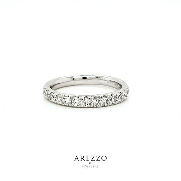 14k White Gold Single Row Pave Diamond Stackable Wedding Band, .52cts Arezzo Jewelers Elmwood Park, IL