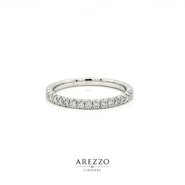 14k White Gold Single Row Pave Diamond Stackable Wedding Band, .28cts Arezzo Jewelers Elmwood Park, IL