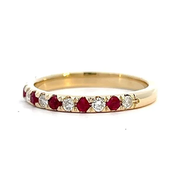 14K Yellow Gold Diamond and Ruby Wedding/Anniversary Band Image 2 Arezzo Jewelers Elmwood Park, IL