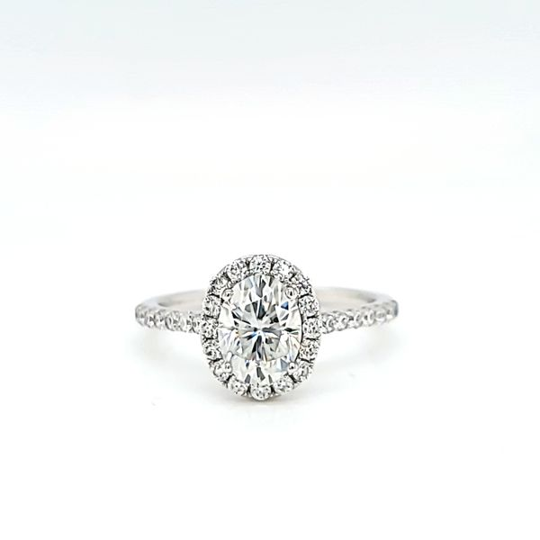 14k White Gold Oval Halo Moissanite Ring Arezzo Jewelers Elmwood Park, IL