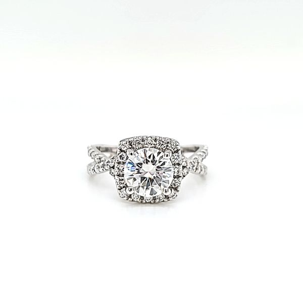 14k White Gold Moissanite and Diamond Halo Engagement Ring Image 2 Arezzo Jewelers Elmwood Park, IL