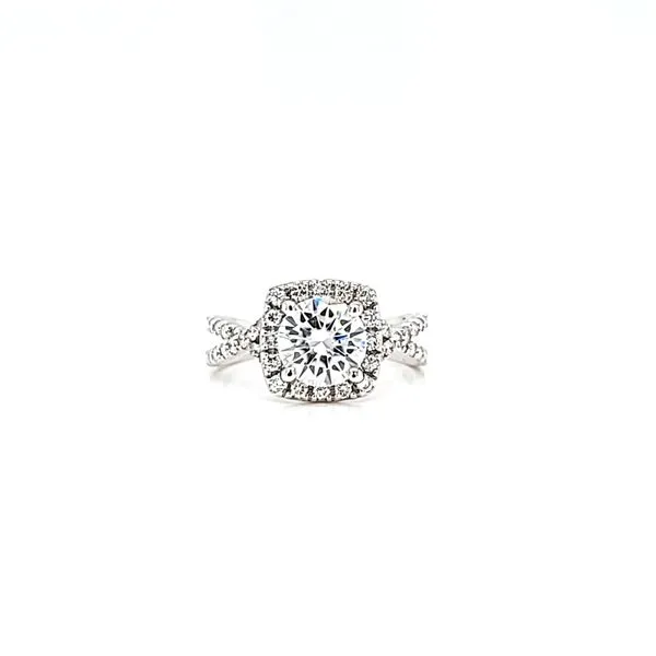 14k White Gold Moissanite and Diamond Halo Engagement Ring Arezzo Jewelers Elmwood Park, IL