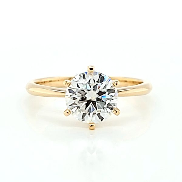 14k Yellow Gold 2.00ct Round Moissanite Solitaire Engagement Ring. Arezzo Jewelers Elmwood Park, IL
