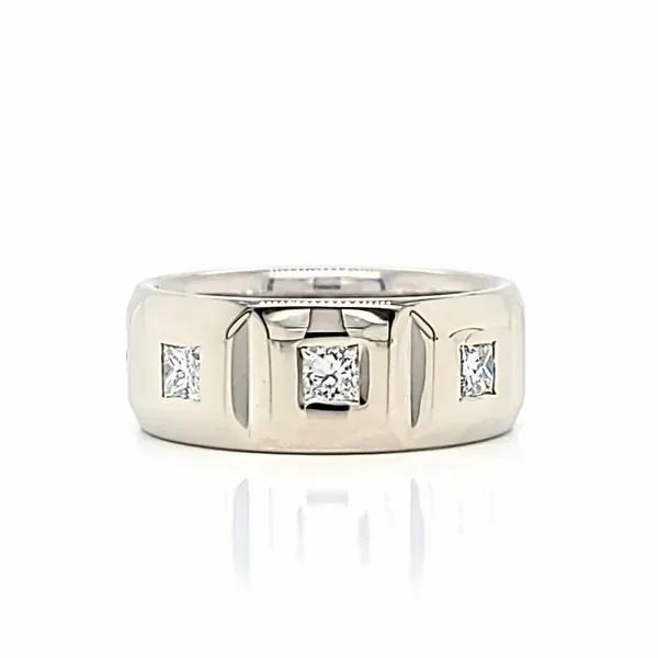 Men's 14k White Gold Carved Diamond Wedding Band Arezzo Jewelers Elmwood Park, IL