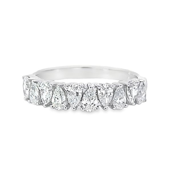 Exquisite 18K White Gold Alternating Pear Shape Diamond Anniversary Ring Arezzo Jewelers Elmwood Park, IL
