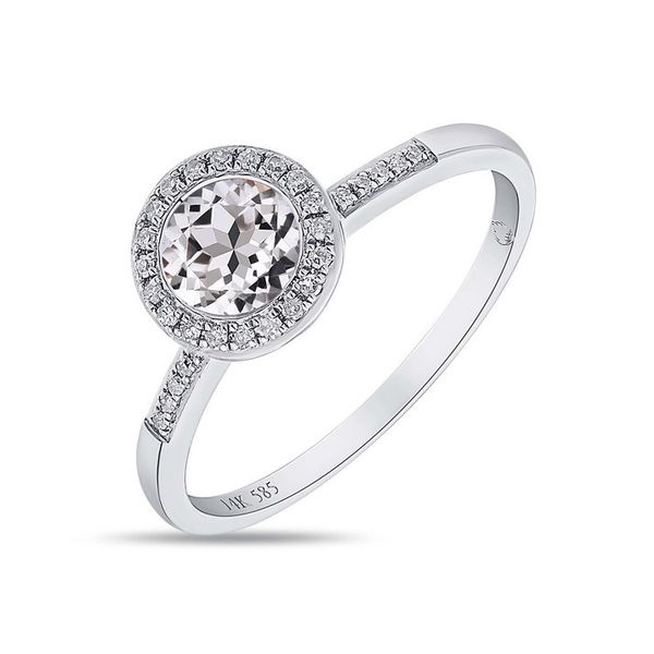 White Topaz and Diamond Halo Ring Arezzo Jewelers Elmwood Park, IL